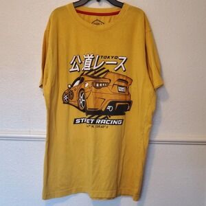 Faze 1 Mens Tokyo Street Racing Graphic T-Shirt Yellow JDM Car Kanji Tee